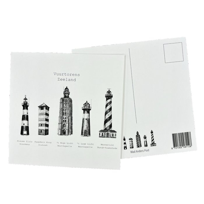 Ansichtkaart 5 vuurtorens Zeeland