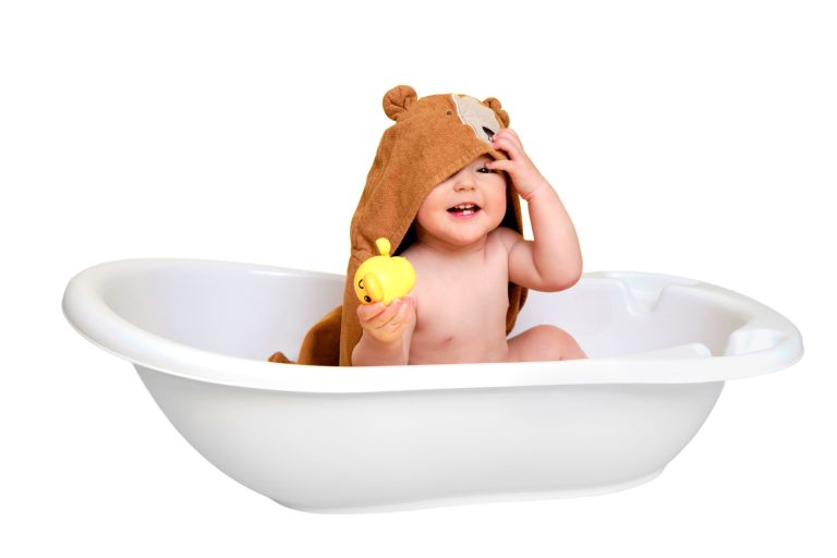 Babybadje met badcape