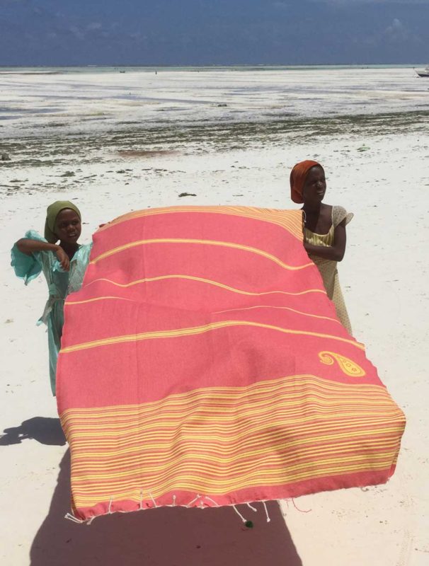 Fouta Hammam handdoek BIARRITZ - 100x190 cm koraal en geel