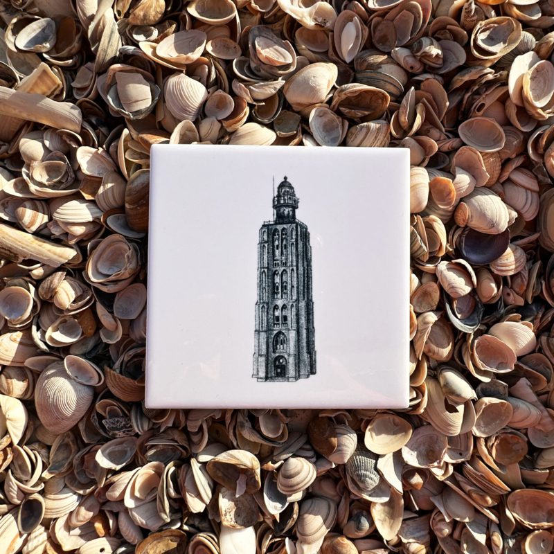 Wandtegel 11cm | Vuurtoren 't hoge licht | Wad Anders Post Terschelling