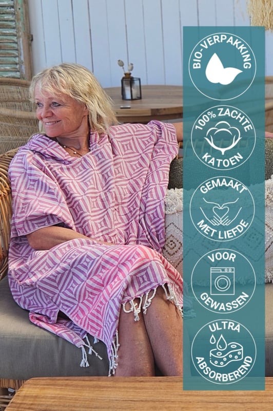 ZusenZomer Poncho VIERKANT roze